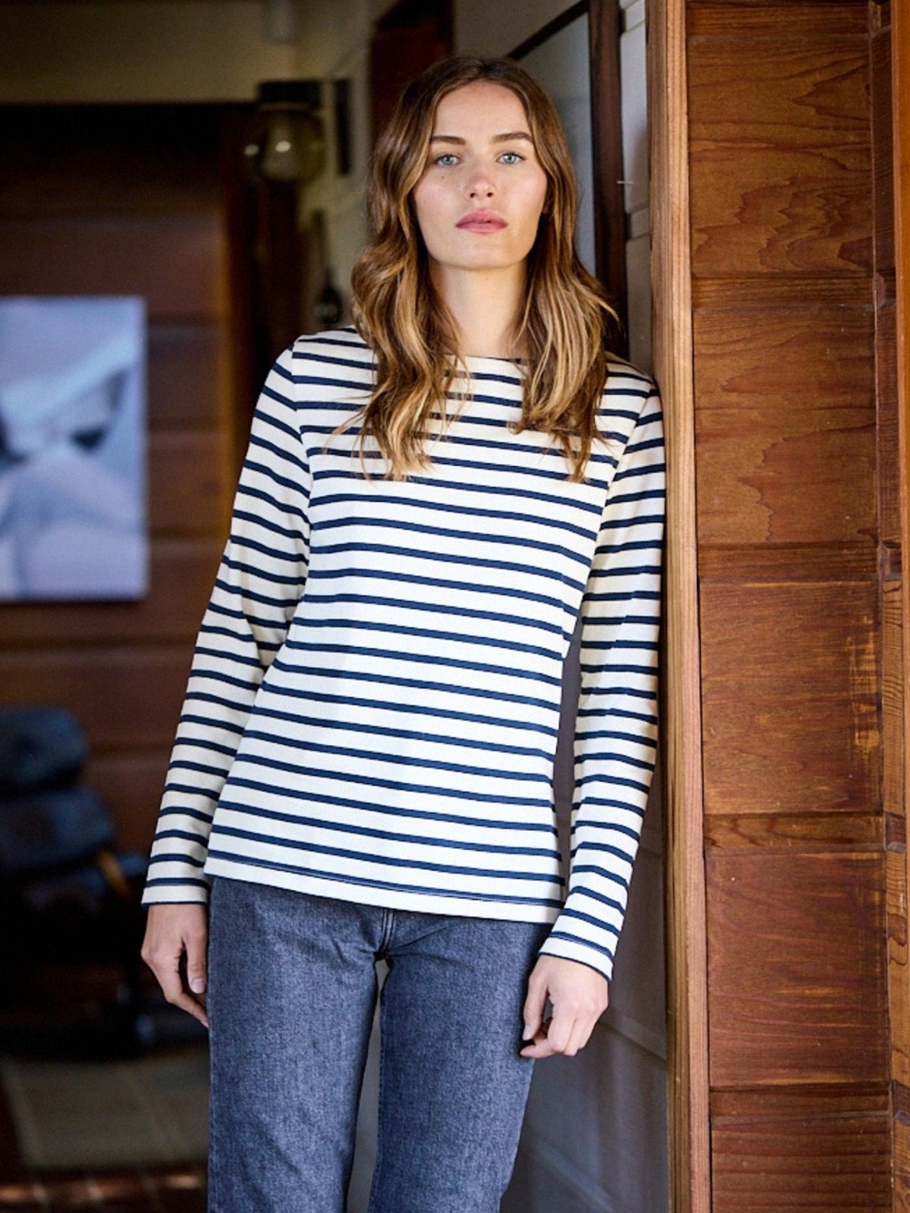 Saint James atelier Striped Long-Sleeve Crewneck Top - Navy & White